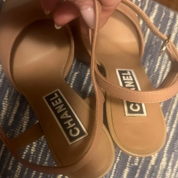 CHANEL Tan Leather Platform Sandals with Ankle Strap - Picture 2 of 9
